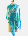 Cashmere Silk Blues Tropical Palm Scarf