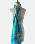 Cashmere Silk Blues Tropical Palm Scarf