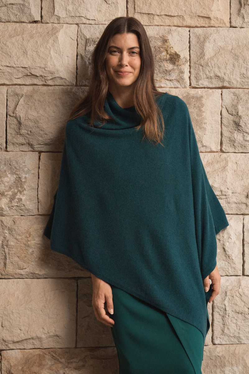 Cashmere Rich Green Melange Poncho Cara Cashmere