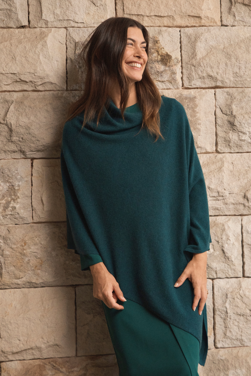 Cashmere Rich Green Melange Poncho Cara Cashmere