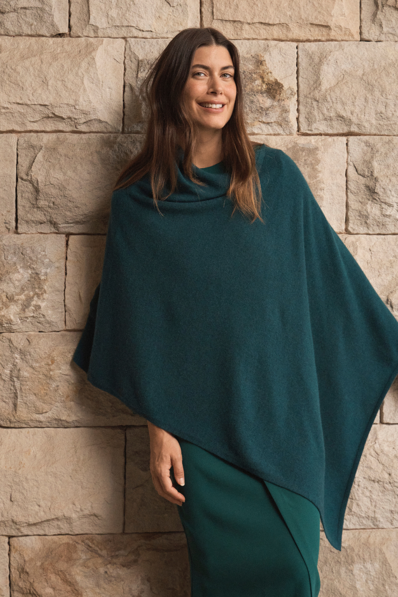 Cashmere Rich Green Melange Poncho Cara Cashmere