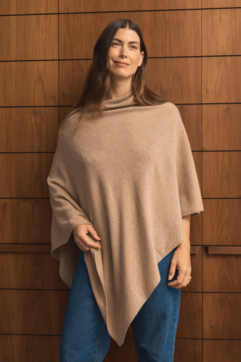 Cashmere Camel Melange Poncho Cara Cashmere