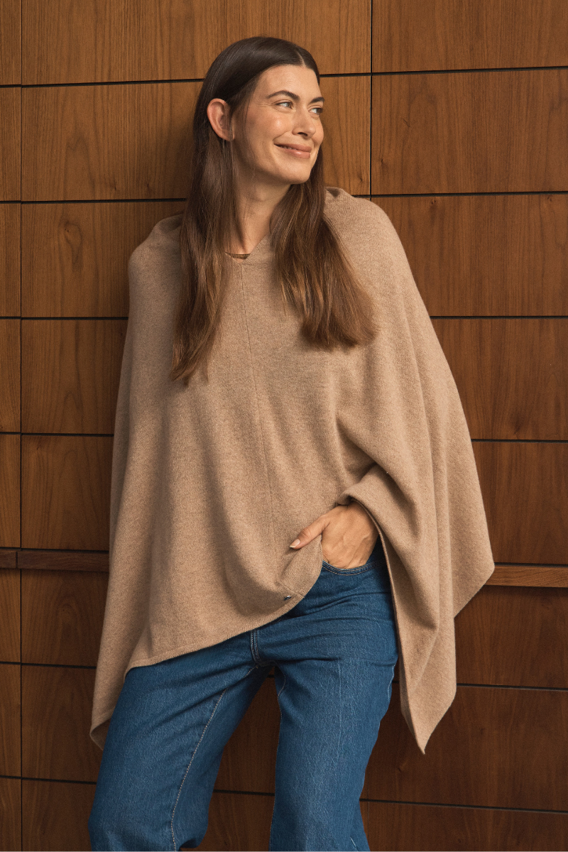 Cashmere Camel Melange Poncho Cara Cashmere