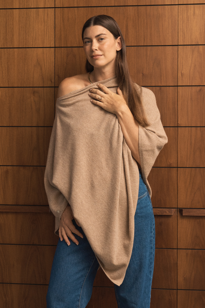 Cashmere Camel Melange Poncho Cara Cashmere