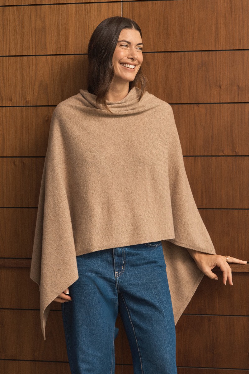 Cashmere Camel Melange Poncho Cara Cashmere