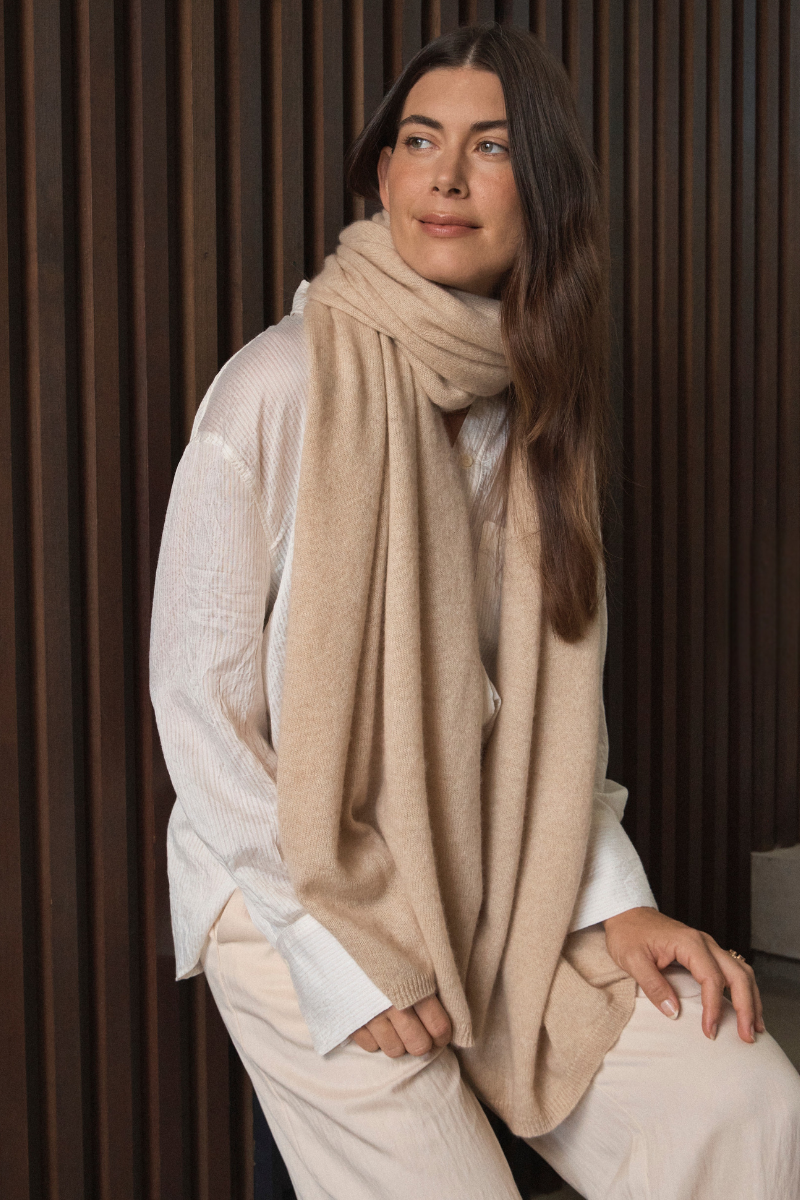 Pure Cashmere Oat Neutral Wrap - Cara Cashmere