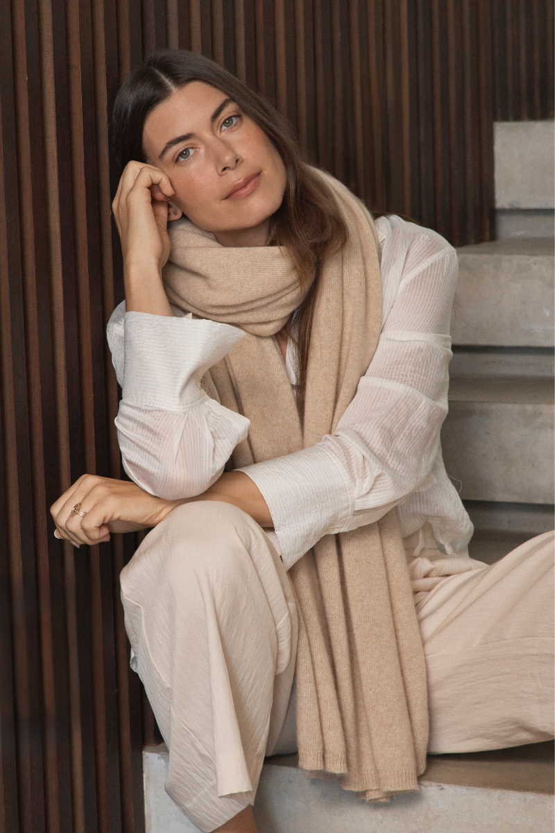 Pure Cashmere Oat Neutral Wrap - Cara Cashmere