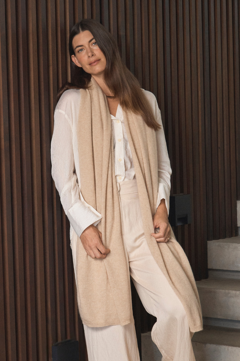 Pure Cashmere Oat Neutral Wrap - Cara Cashmere