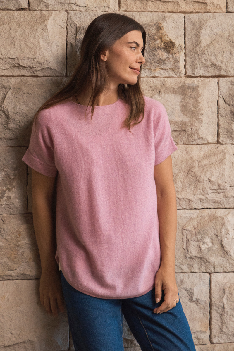 Cashmere Strawberry Pink Short Sleeve Knit 