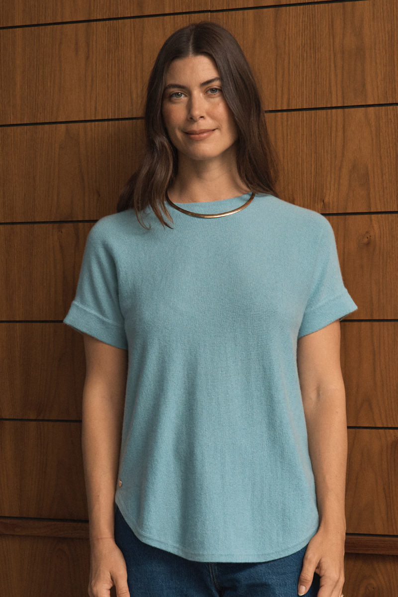 Cashmere  Duck Egg Blue Short Sleeve Knit