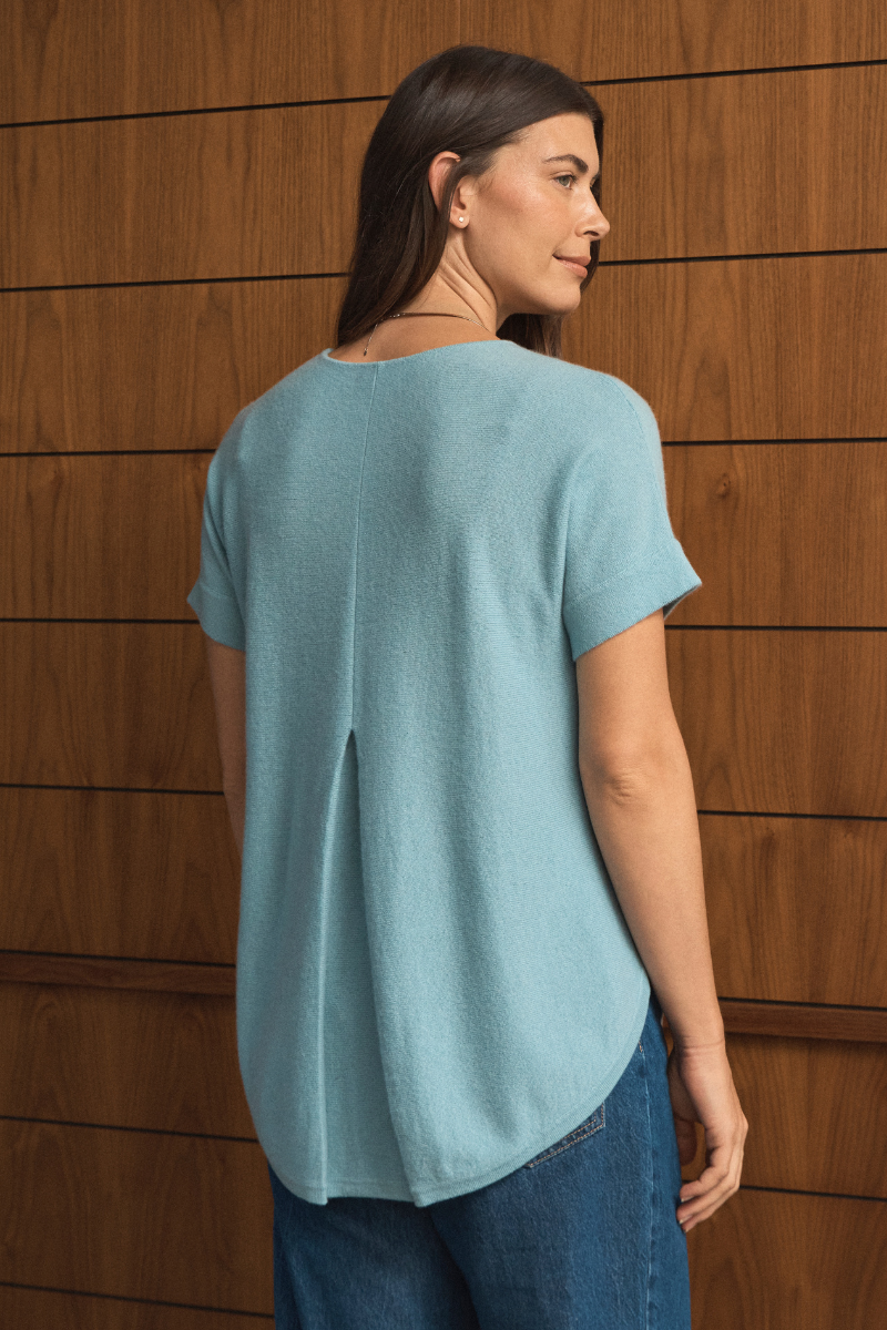 Cashmere  Duck Egg Blue Short Sleeve Knit