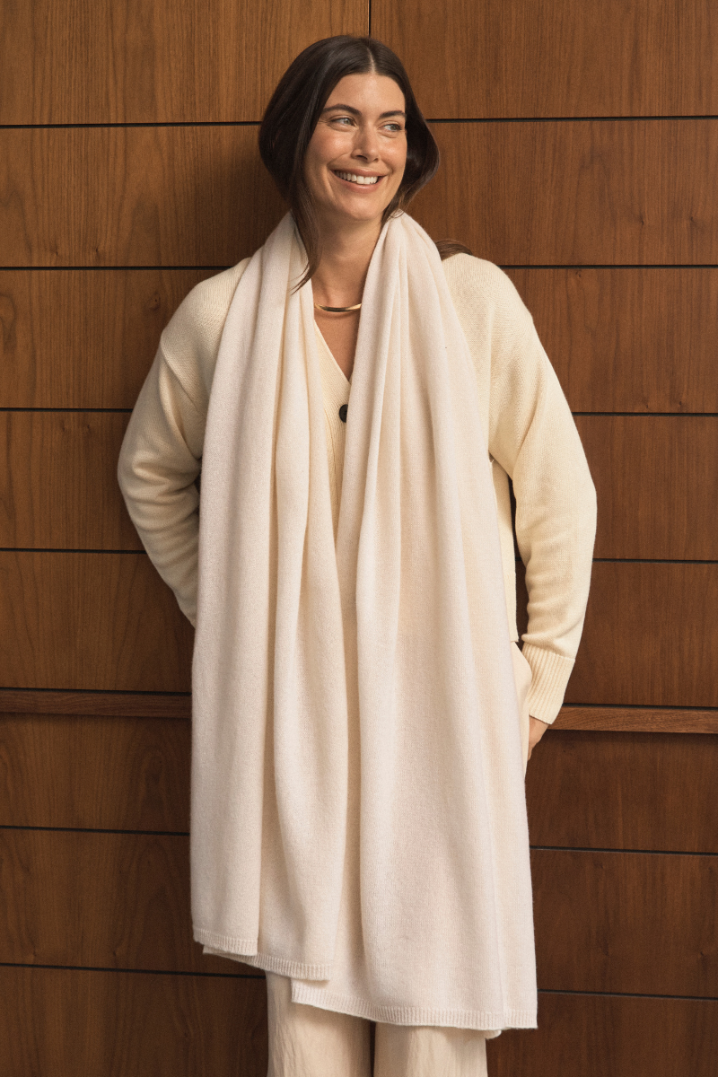 Ivory Cashmere Wrap - Cara Cashmere