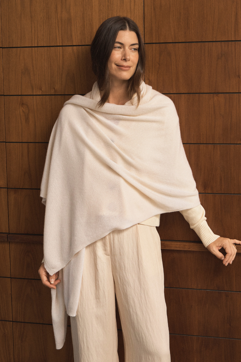 Ivory Cashmere Wrap - Cara Cashmere