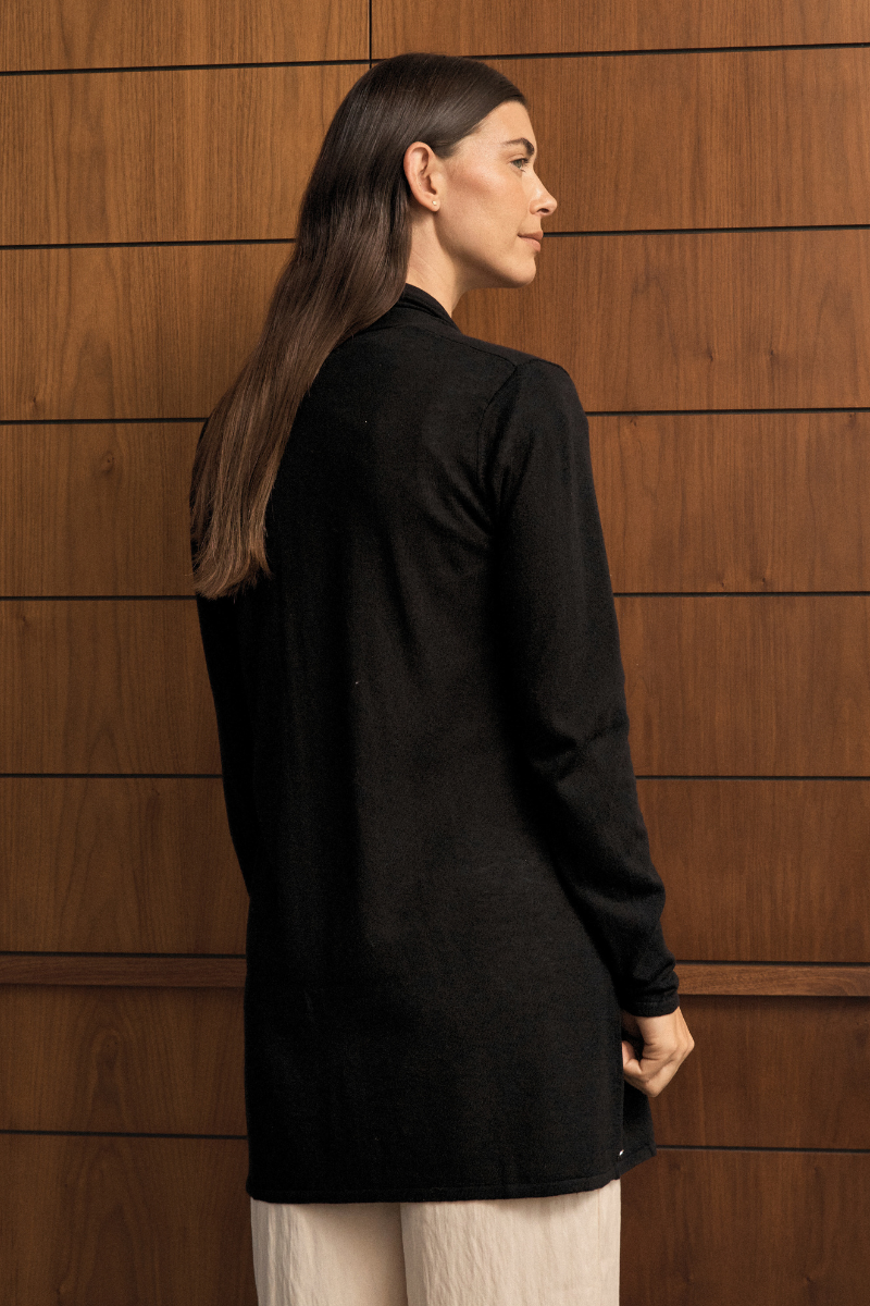 Silk Cashmere Black Longline Cardigan Cara Cashmere