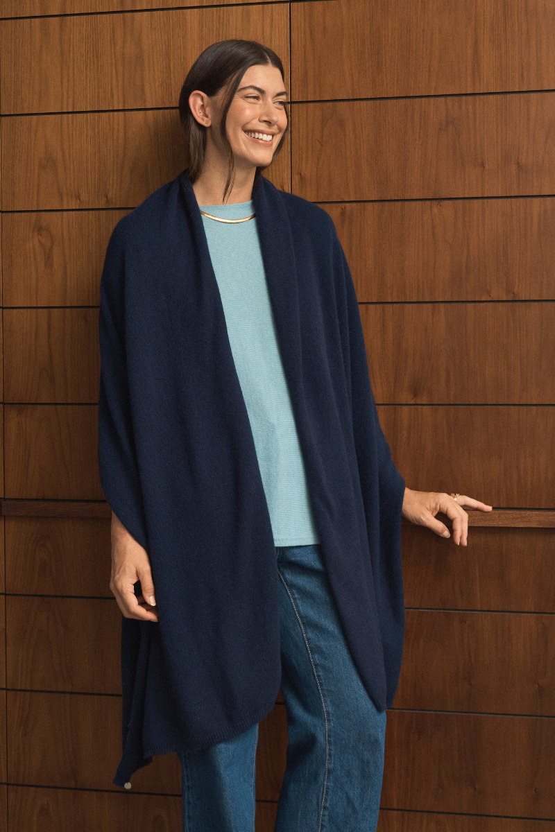 Cashmere Deep Navy Wrap Cara Cashmere