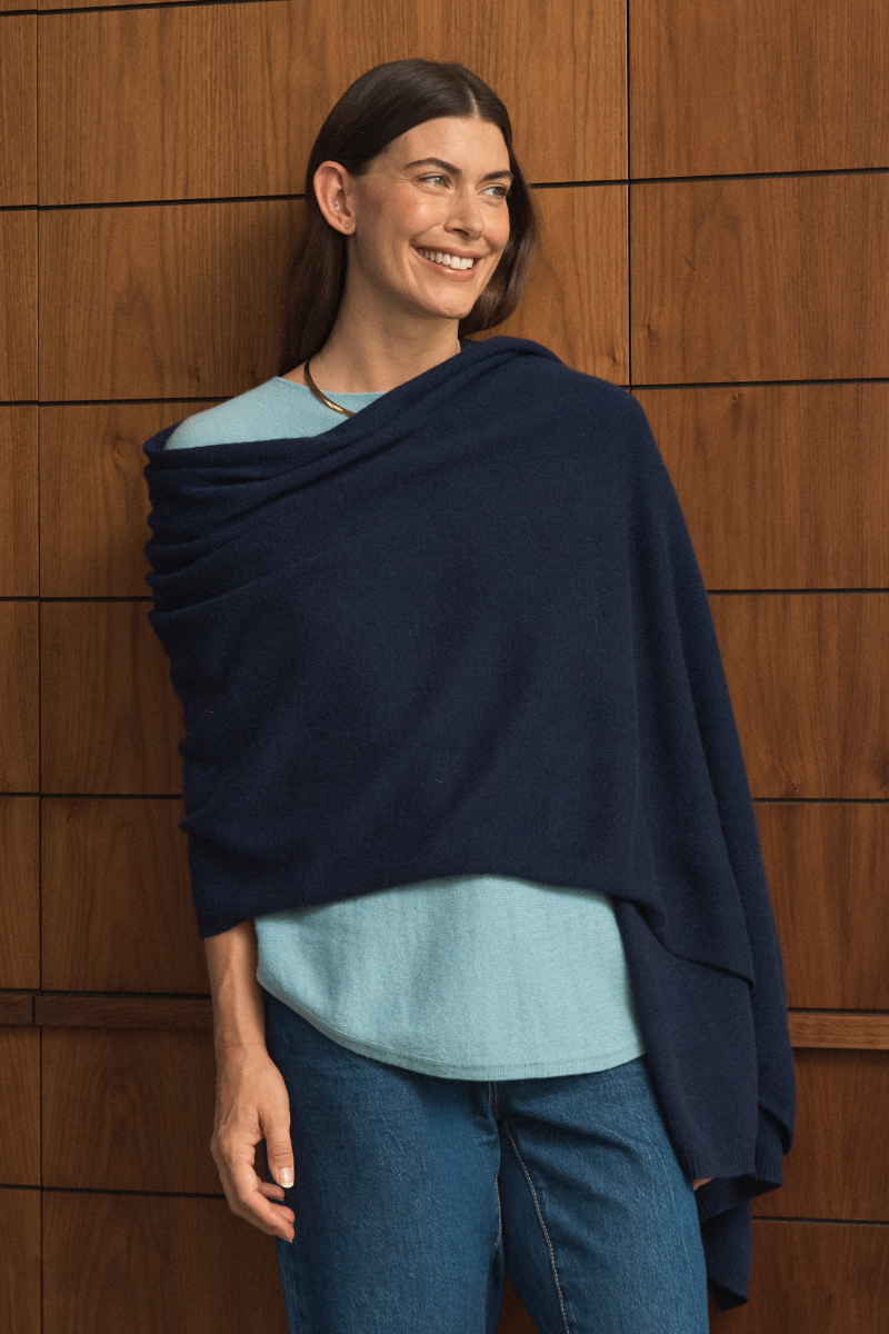 Cashmere Deep Navy Wrap Cara Cashmere