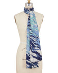 Cashmere Silk Blues Abstract Waves Scarf